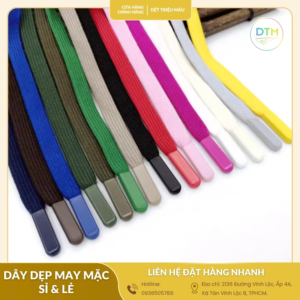 Cung cấp sỉ & lẻ dây dẹp may mặc chất lượng cao, đa dạng mẫu mã, màu sắc và kích thước. Cam kết độ bền, co giãn tốt, giá tại xưởng. Liên hệ ngay để nhận báo giá và tư vấn chi tiết!