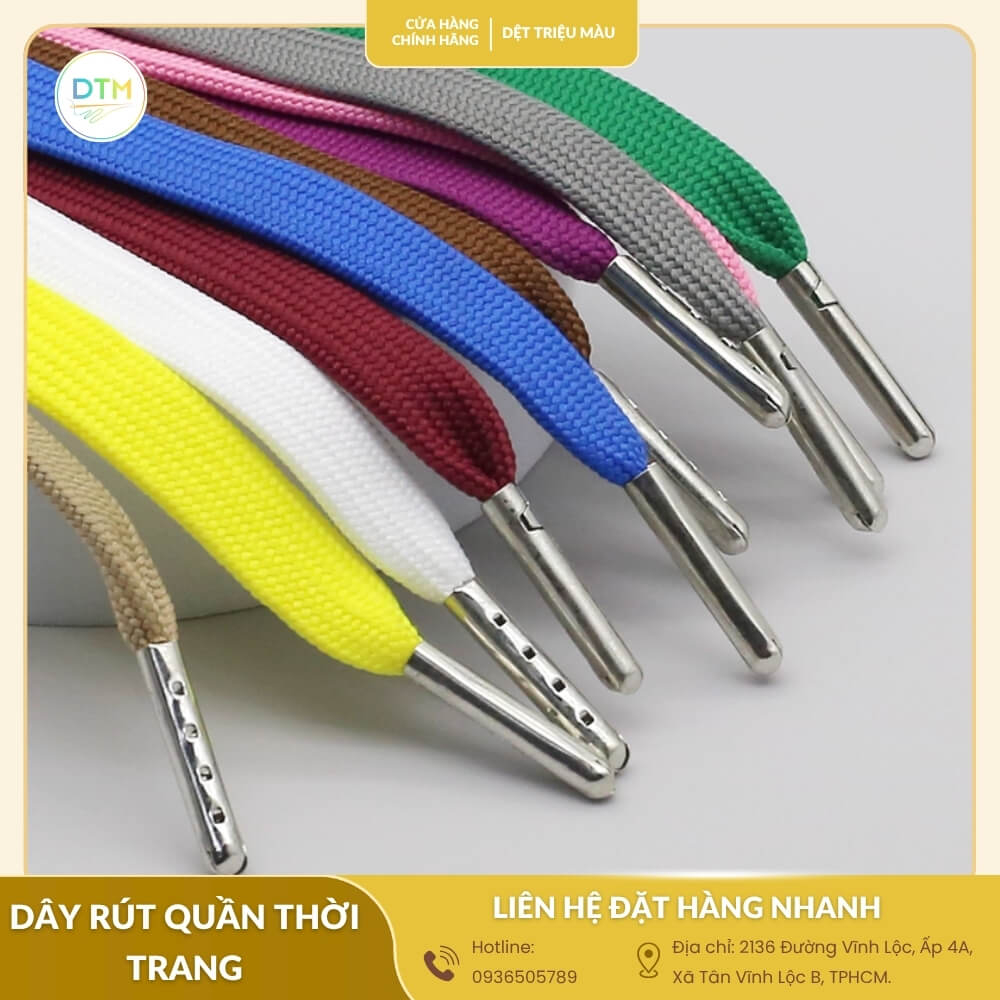 Dây rút quần thời trang nhiều màu cơ bản, chất liệu bền đẹp, đầu bọc kim loại chắc chắn, phù hợp quần thể thao và quần kaki.