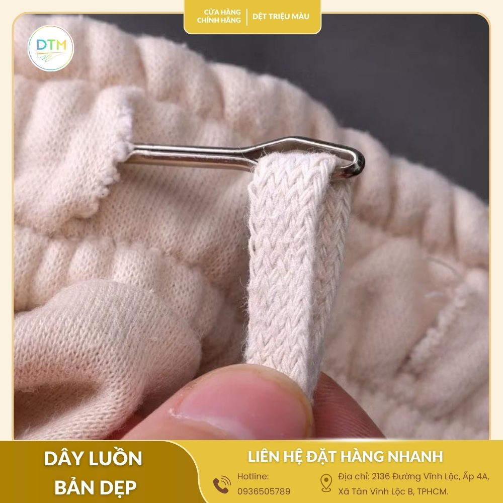 Dây luồn bản dẹp màu trắng chất liệu cotton, dùng cho quần áo, bo quần và áo khoác.