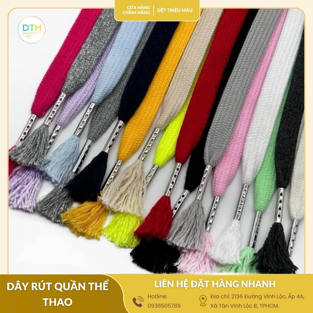 Dây rút quần thể thao nhiều màu nổi bật, thiết kế chắc chắn, phù hợp cho quần hoodie, quần nỉ và quần thể thao mùa đông.