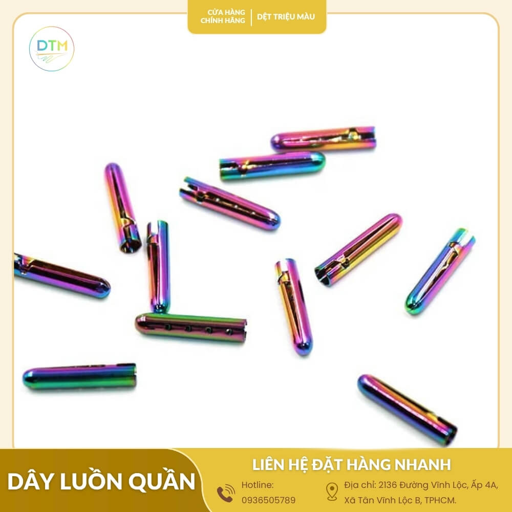 Bộ đầu bọc dây luồn quần màu cầu vồng ánh kim, thiết kế bắt mắt, dùng cho quần áo thời trang cá tính.