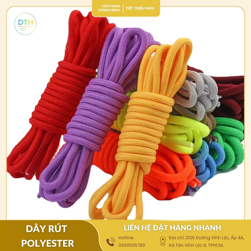 Dây rút polyester cao cấp với nhiều gam màu nổi bật, dễ phối hợp với các thiết kế thời trang.