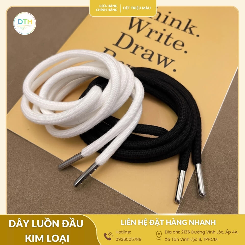 Cặp dây luồn đầu kim loại màu trắng và đen, phong cách cơ bản, dễ phối với mọi loại giày thể thao, giày sneaker hoặc giày boot.