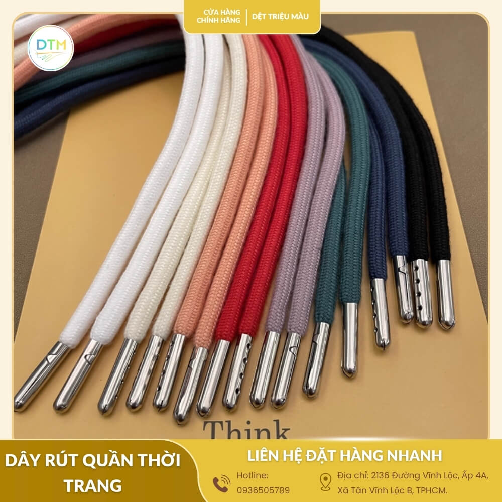 Dây rút quần thời trang tông màu trầm, phong cách tối giản, chất liệu cao cấp, đầu bọc kim loại bền bỉ.